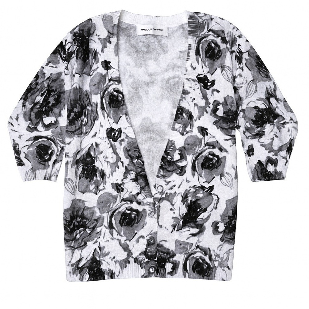 Cathy Daniels Cardigan Women XL‎ Floral Black White Grey Studded V Neck Vintage